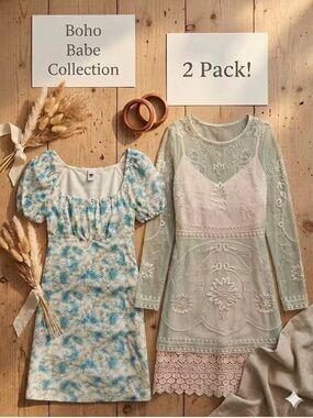 2 PACK LOT! Lily Rose Mini Dress & NWT Baby Doll Festival Boho Tunic Dress XS